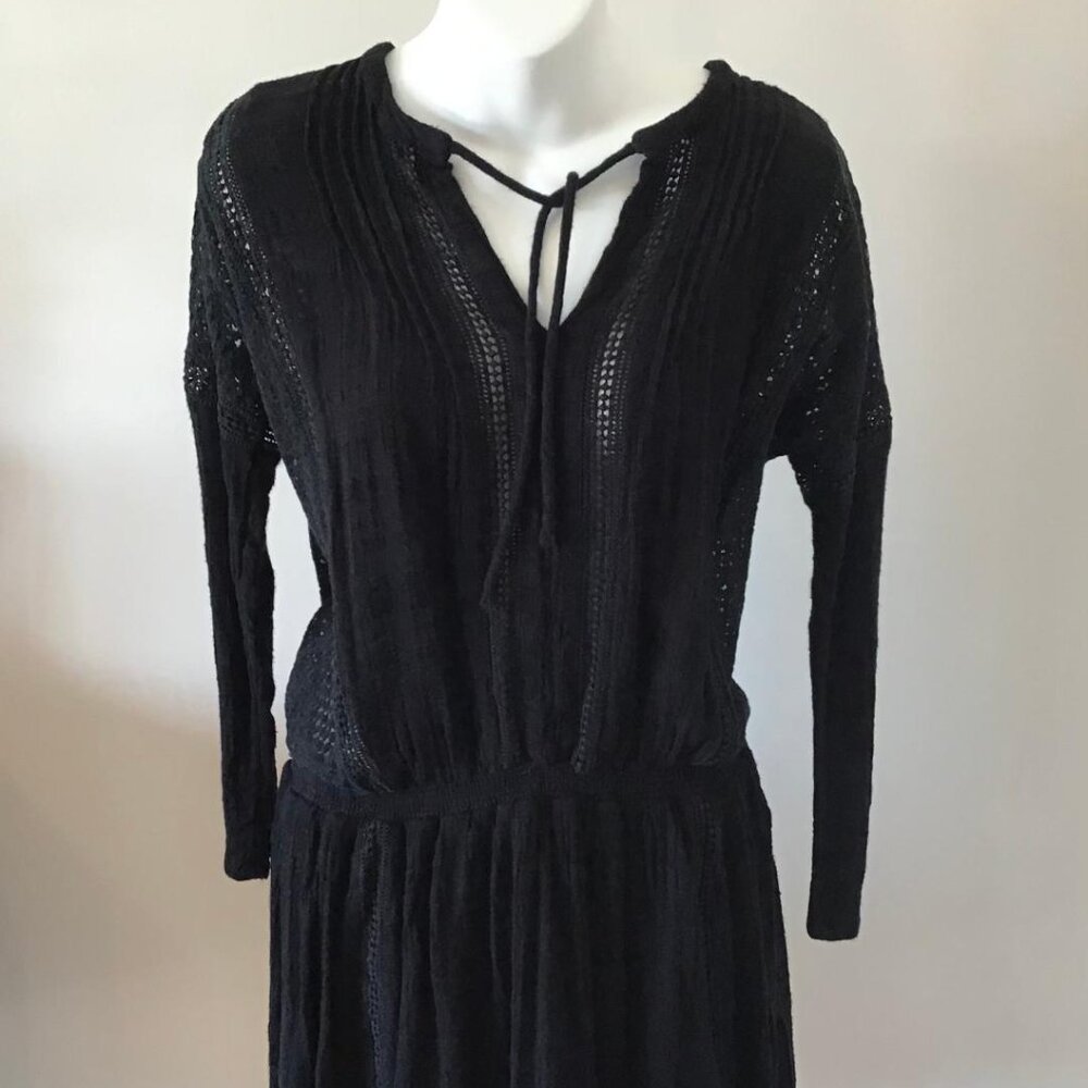 Free People Mini Dress Black‎ Crochet Gypsy Bell Boho Witchy Whimsigoth Sz Small